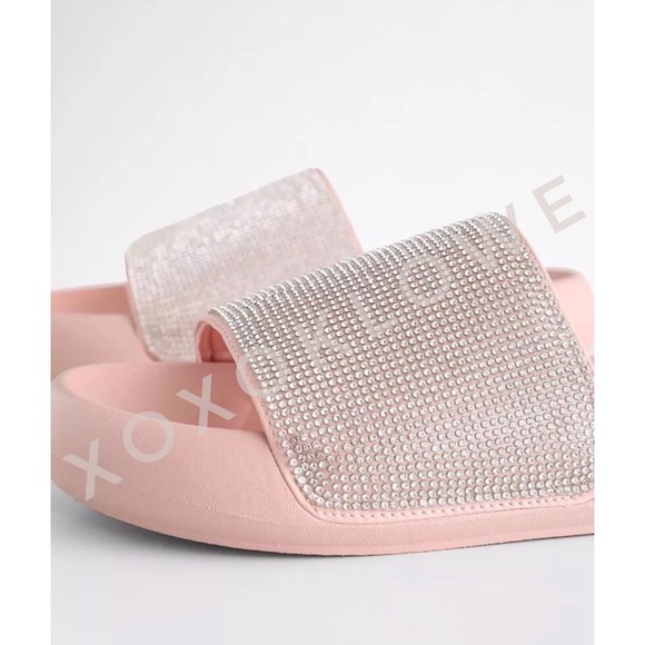 Sparkle Bling Rhinestone Embellished One Band Footbed Slide Sandal - Picture 4 of 9